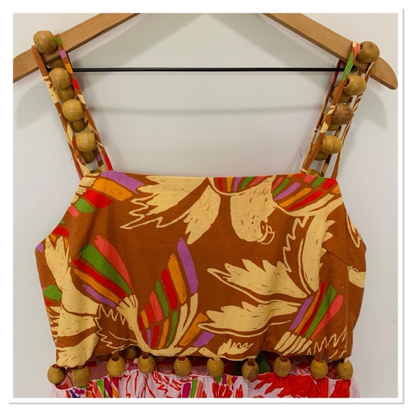 NWT Farm Rio Mixed Color Birds Balls Maxi Dress Red Multicolor Medium - Picture 6 of 15